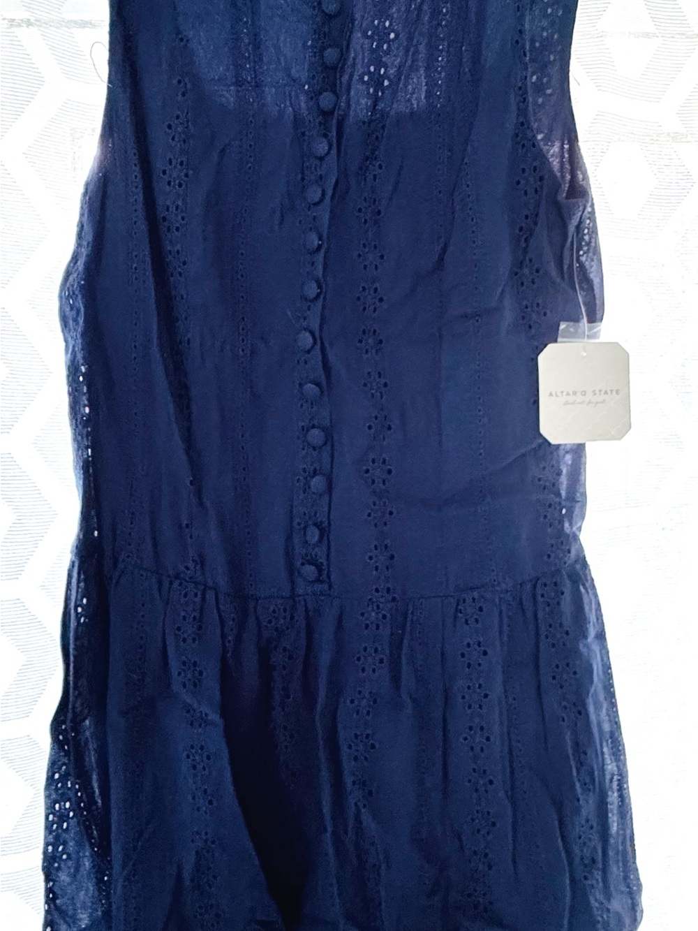 Altar'd State Navy Eyelet Button-Front Dress